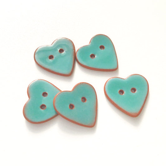 Turquoise Heart Buttons - Ceramic Heart Buttons - 7/8"