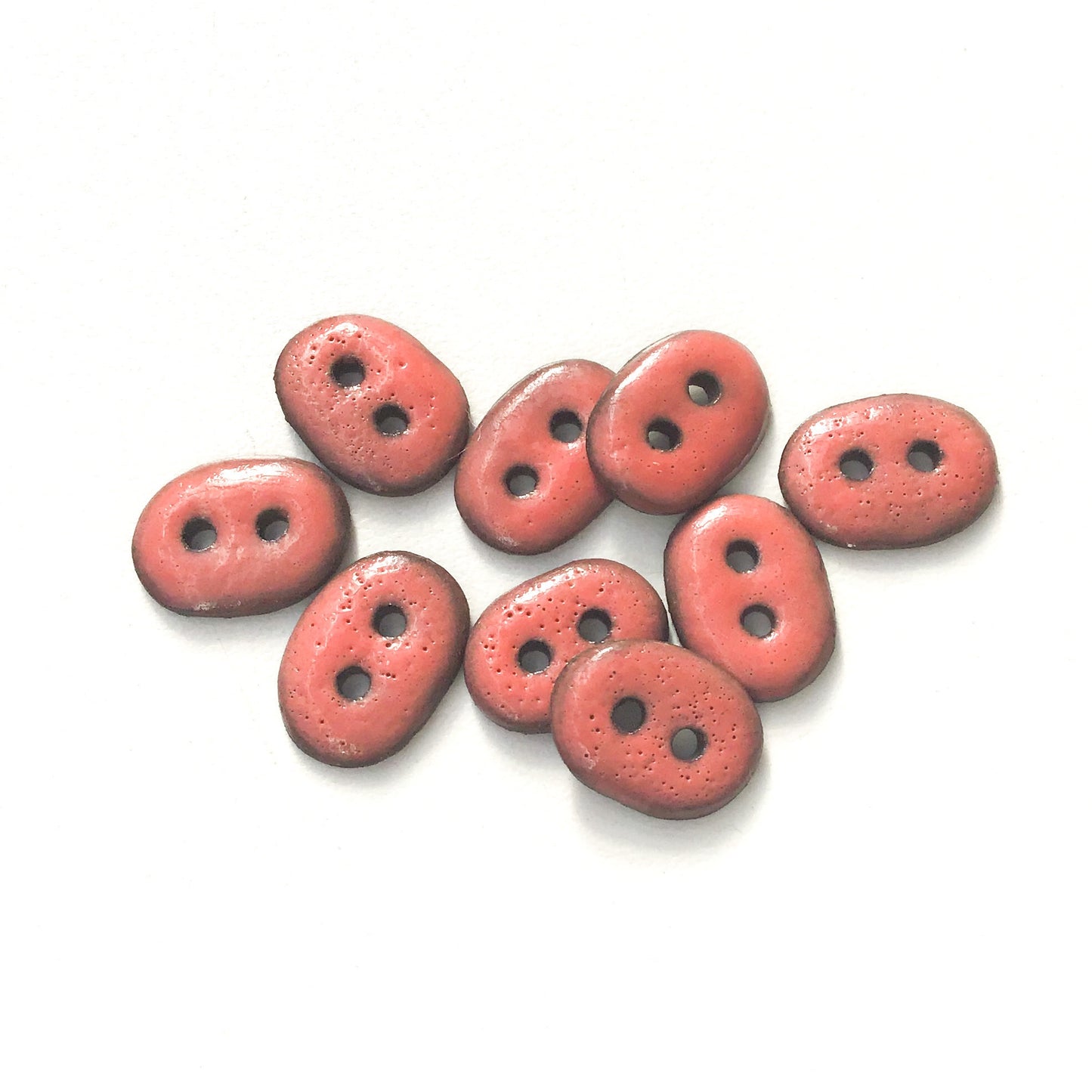 Coral Colored Ceramic Buttons - Small Oval Clay Buttons - 7/16" x  9/16" - 9 Pack (ws-56)