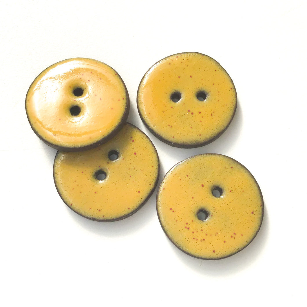 Speckled Mustard Brown Ceramic Buttons on Black Clay - 1 1/16