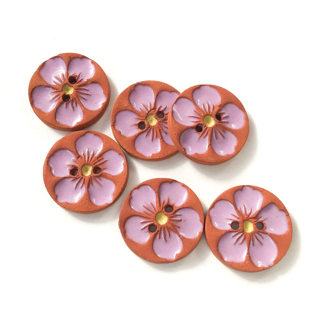 Hawaiian Petals Button - Purple Bloom on Red Clay - 7/8