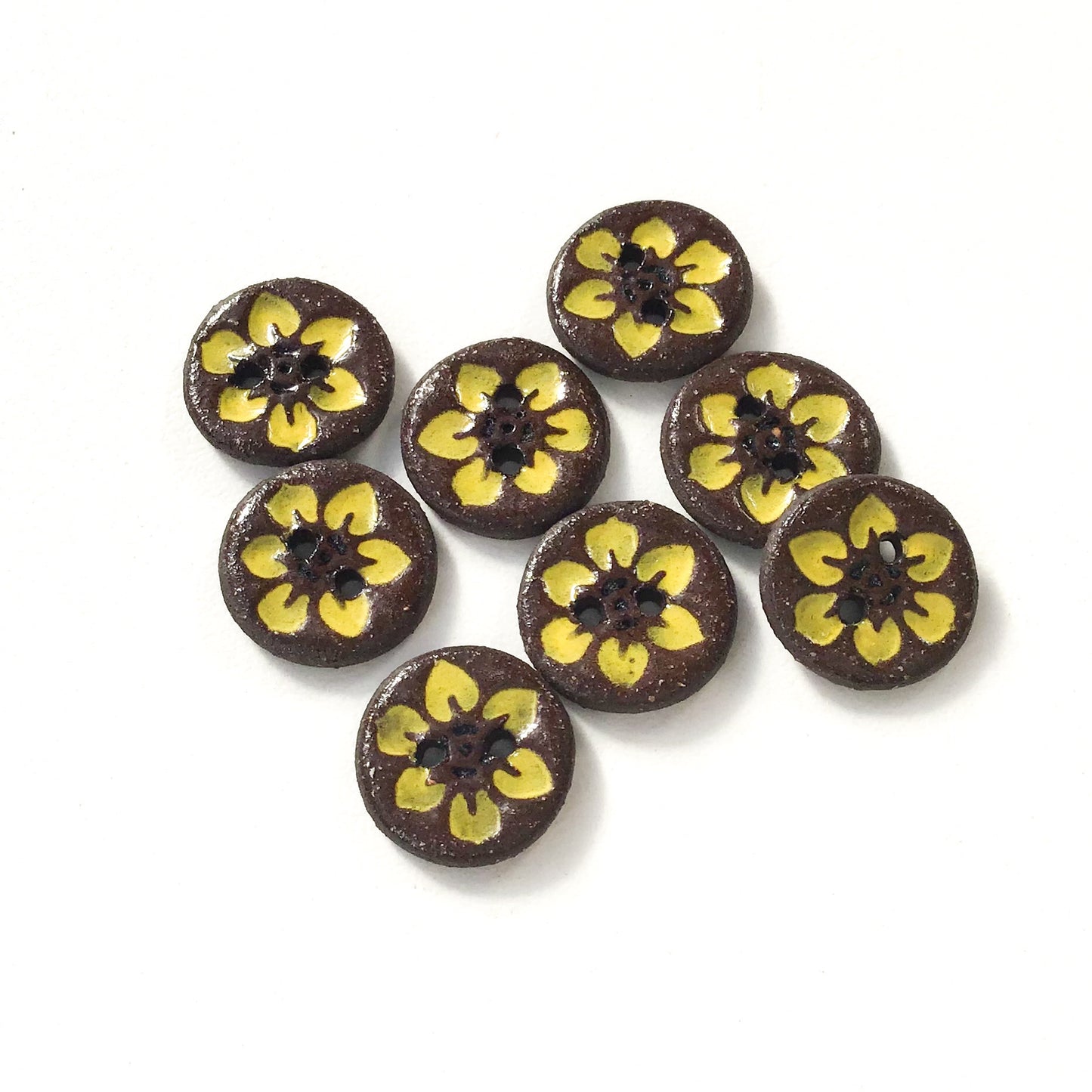 Hawaiian Petals Button - Yellow Bloom on Black Clay - 9/16" - 8 Pack (ws-106)