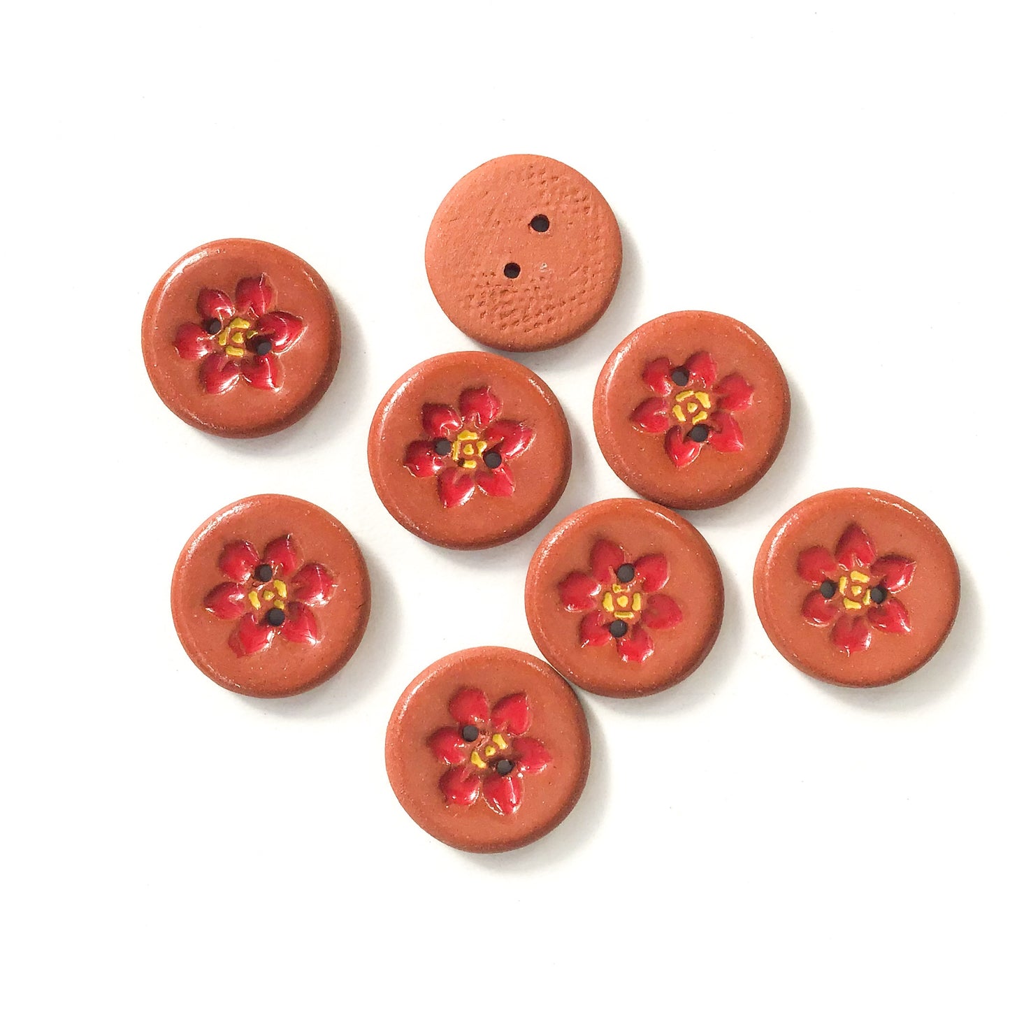 Hawaiian Petals Button - Red Bloom on Red Clay - 3/4" (ws-104)