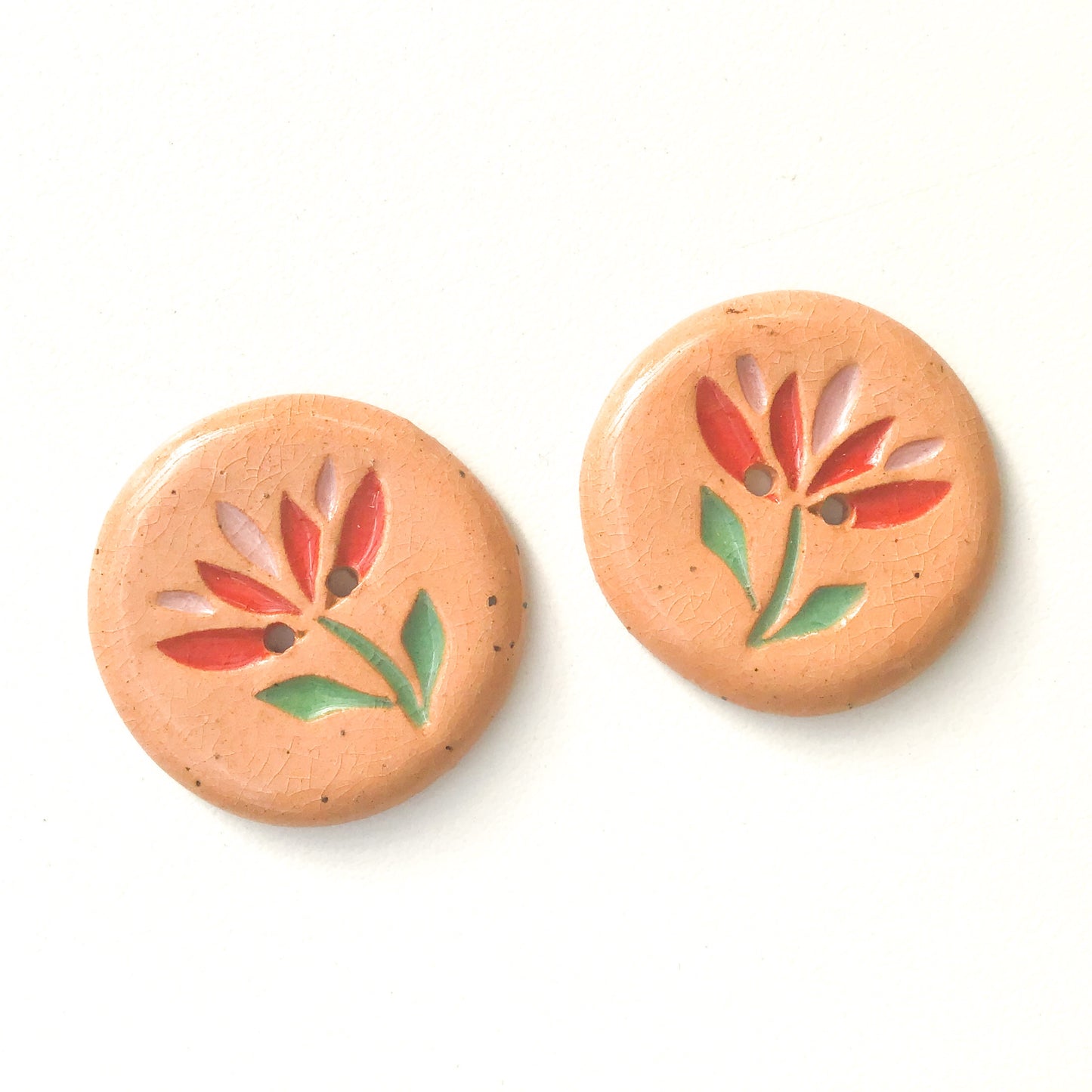 Cut Flowers Button - Red & Pink Ceramic Flower Button - 1 1/8" (ws-60)