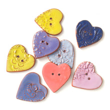 Load image into Gallery viewer, Large Stamped Heart Buttons - Soft Tones Ceramic Heart Buttons - 1 3/8&quot;