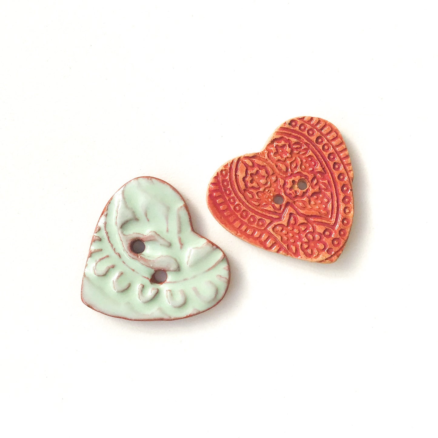 Stamped Heart Buttons - Ceramic Heart Buttons -1 3/16"