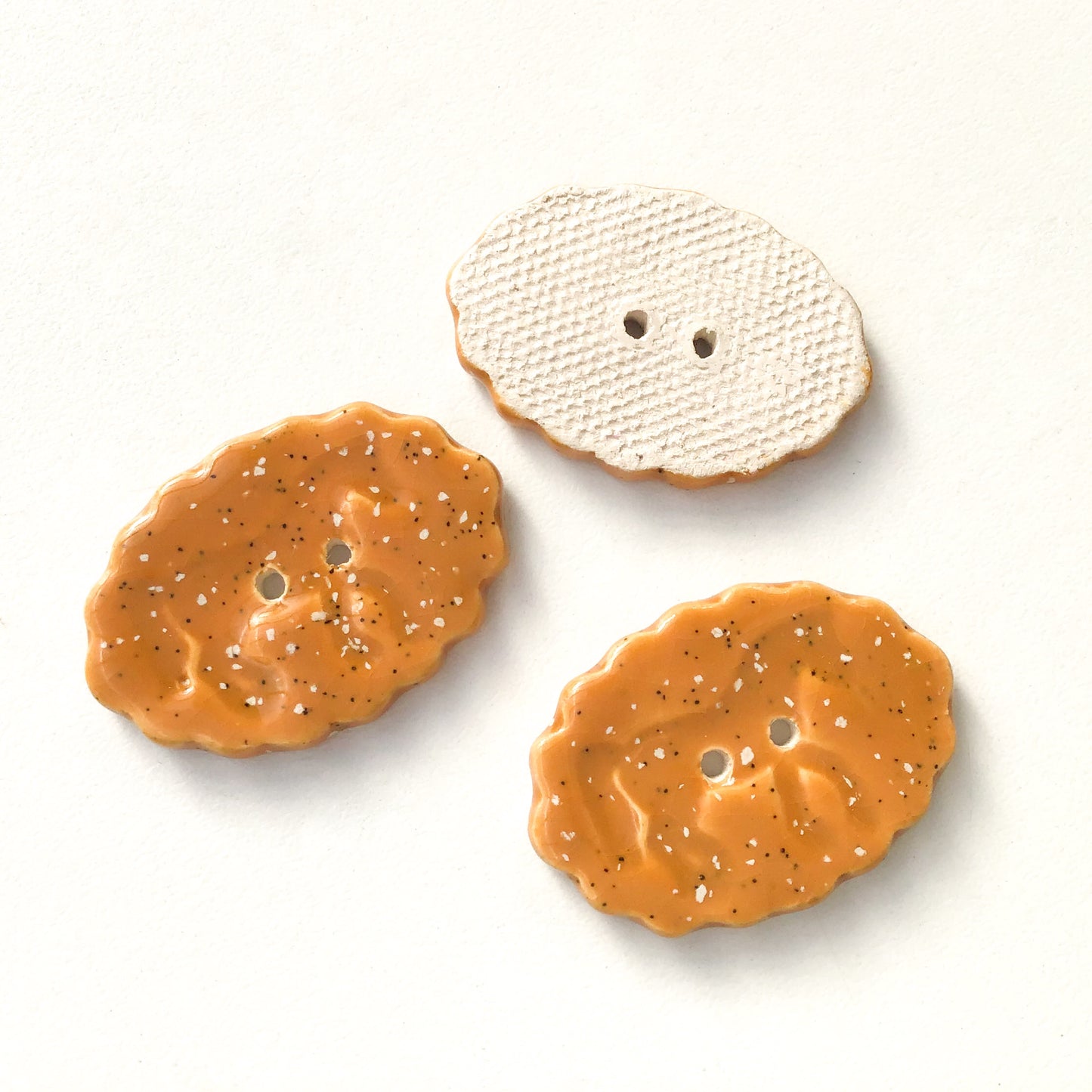 Speckled Brown Horse Buttons - Large Scalloped Clay Button - 1" x 1 3/8"