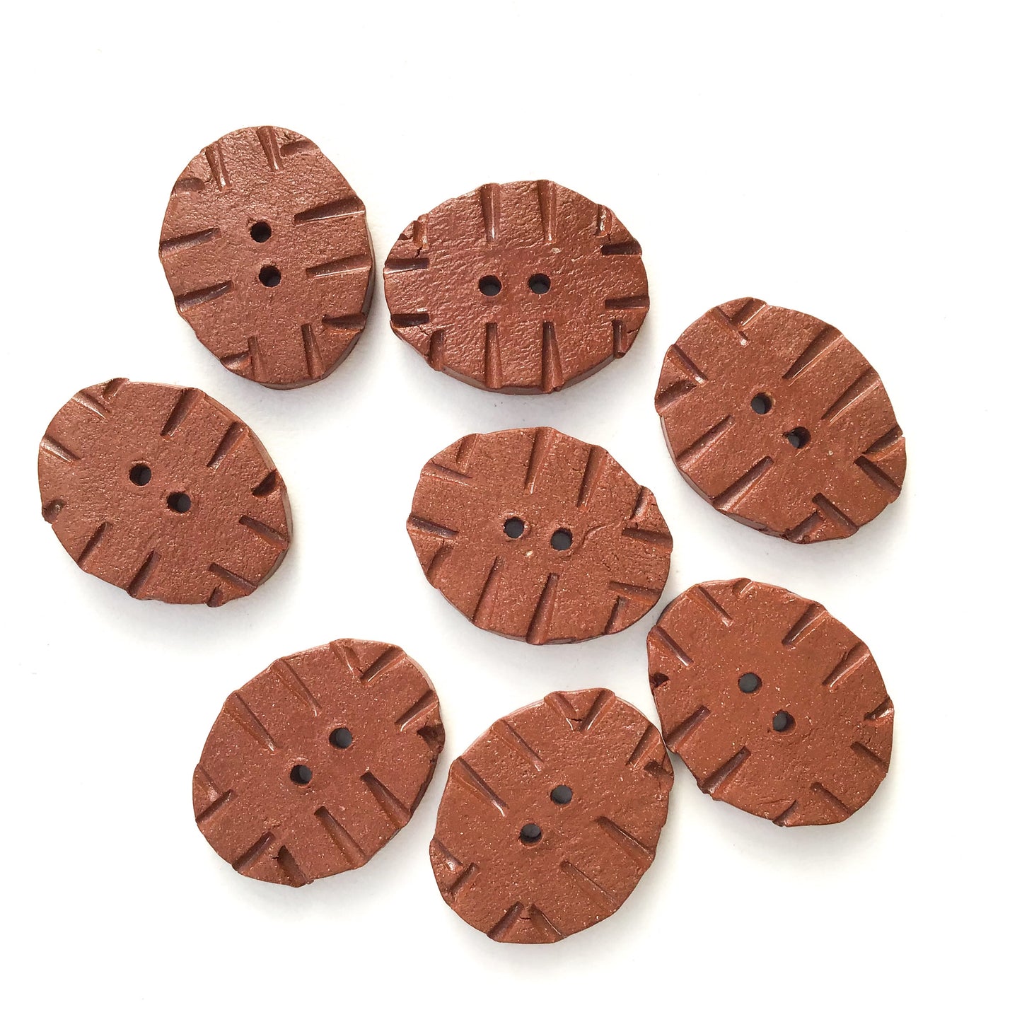 Hand Stamped Rustic Red Clay Buttons  5/8" x 7/8" - 8 Pack