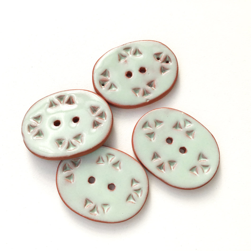 Light Aqua Ceramic Buttons - Oval Clay Buttons on Red Clay - 1