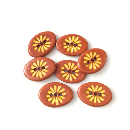 Yellow Daisy Button on Red Clay 5/8" x 7/8"