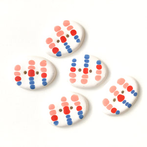Large Oval Contemporary Button - White - Coral - Red - Blue - 1 3/8" x 1 1/16"