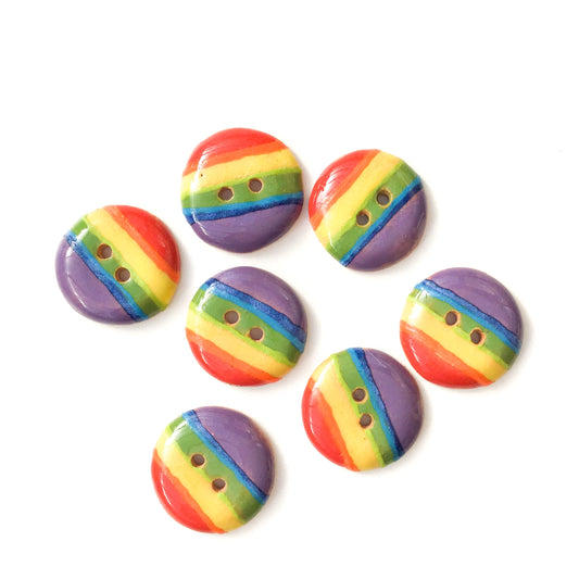 Striped Rainbow Buttons - Ceramic Rainbow Buttons - 3/4" - 7 Pack