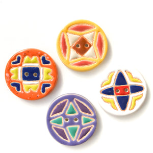 Colorful Quilted Buttons - Decorative Ceramic Buttons - 1 3/8"