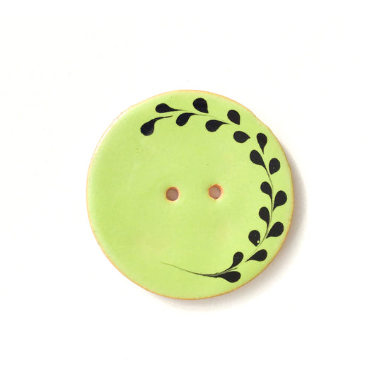 Lime Green Ceramic Button with Black Detail - Decorative Ceramic Button - 1 3/8"