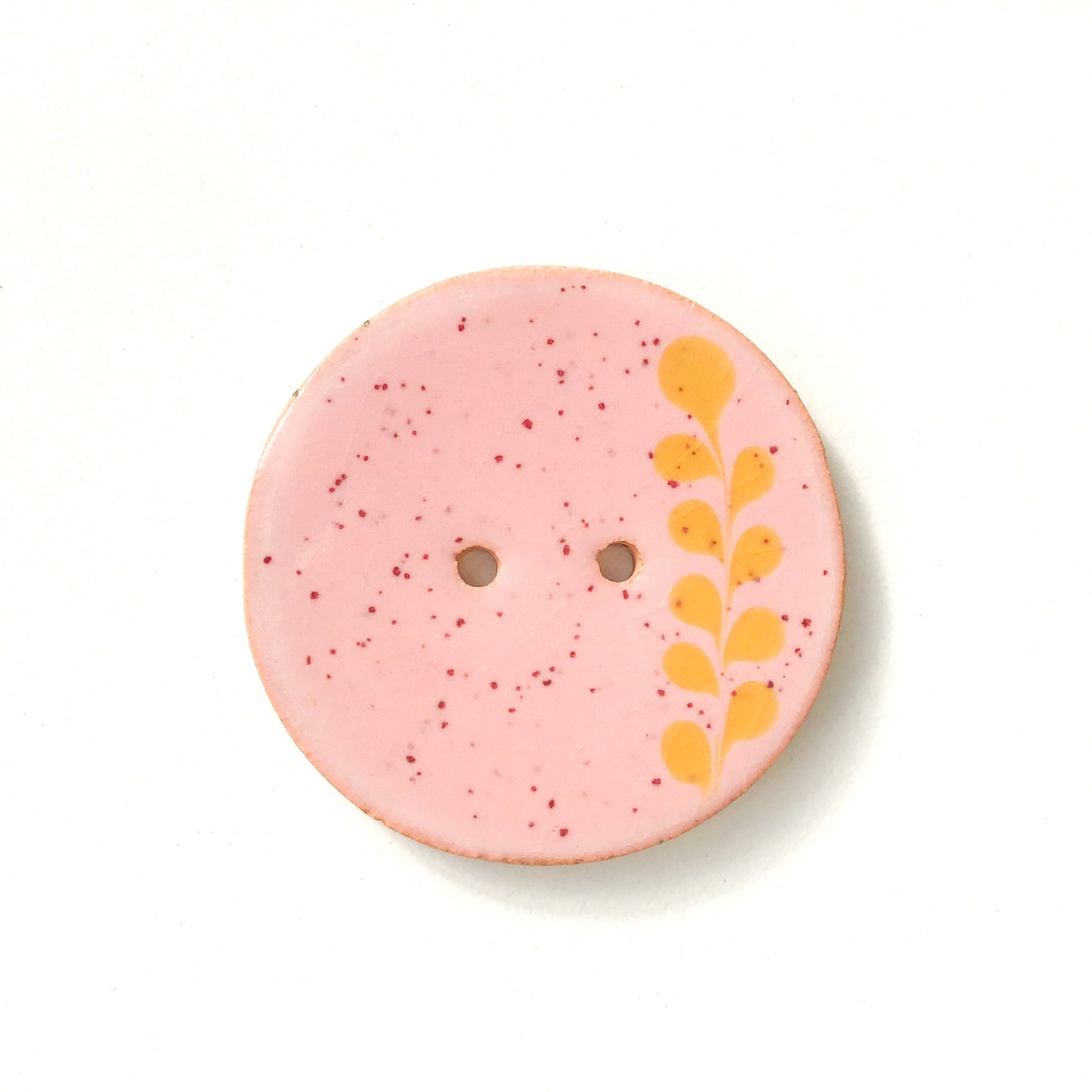 Speckled Pink Ceramic Button with Light Brown Detail - Decorative Ceramic Button - 1 3/8"