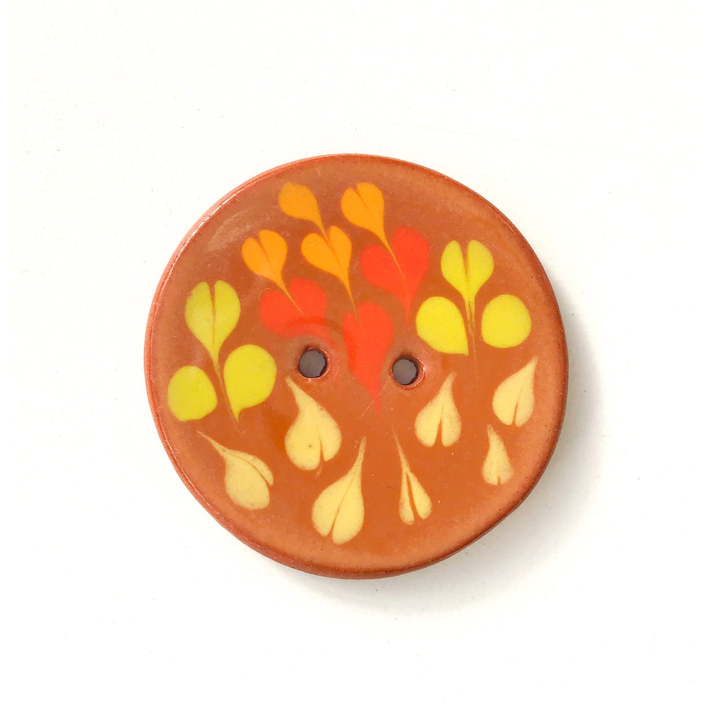 Color Drag Ceramic Button in Brown, Chartreuse & Red Tones - Decorative Ceramic Button - 1 3/8"