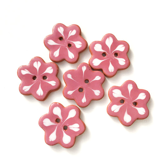 Mauve Flower Buttons with White Detail - Ceramic Flower Buttons - 7/8" - 6 Pack