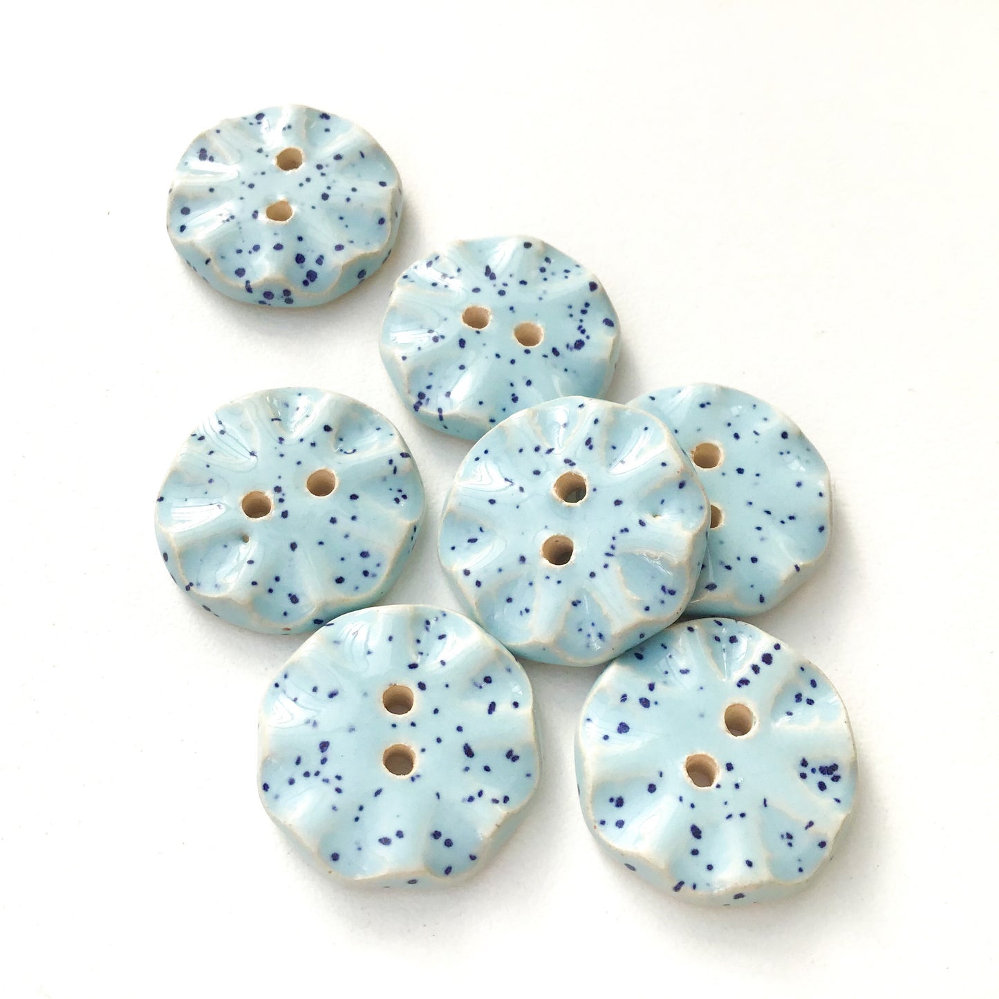 Speckled Light Blue Ceramic Buttons - Sky Blue Clay Buttons - 3/4" - 7 Pack