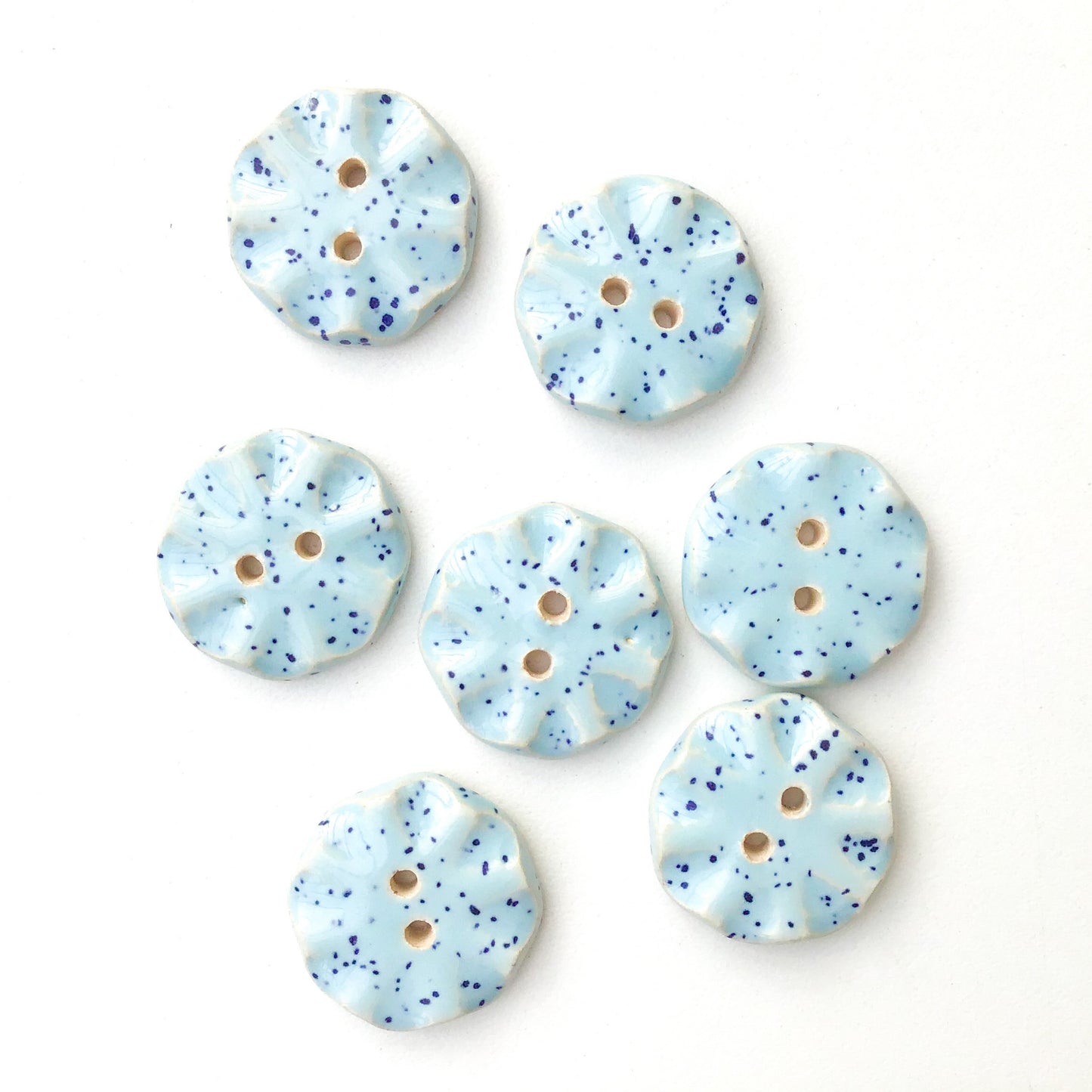 Speckled Light Blue Ceramic Buttons - Sky Blue Clay Buttons - 3/4" - 7 Pack