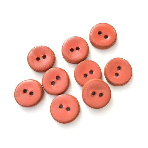 Salmon Pink Ceramic Buttons on Red Clay - Small Round Ceramic Buttons - 7/16