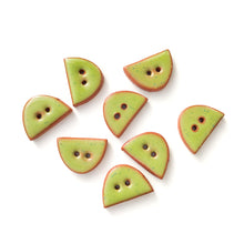 Load image into Gallery viewer, Speckled Green Ceramic Buttons - Small Half Circle Clay Buttons - 3/8&quot; x 5/8&quot; - 8 Pack