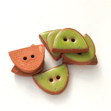 Load image into Gallery viewer, Speckled Green Ceramic Buttons - Small Half Circle Clay Buttons - 3/8&quot; x 5/8&quot; - 8 Pack