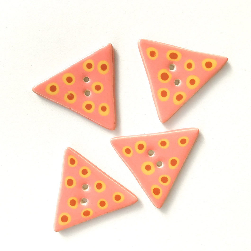 Triangular Polka Dot Buttons - Coral - Brown - Yellow - 1 1/4