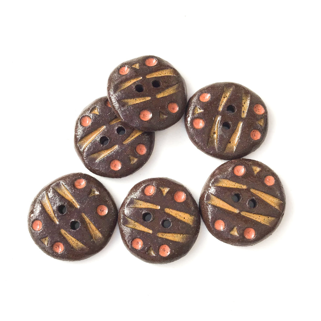 Black Clay Buttons with Earth Tones Detail - 