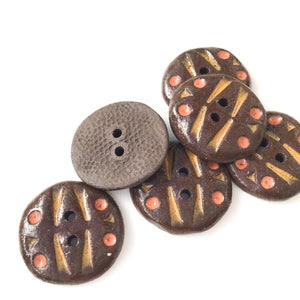 Black Clay Buttons with Earth Tones Detail - "Dance" - 13/16" - 6 Pack