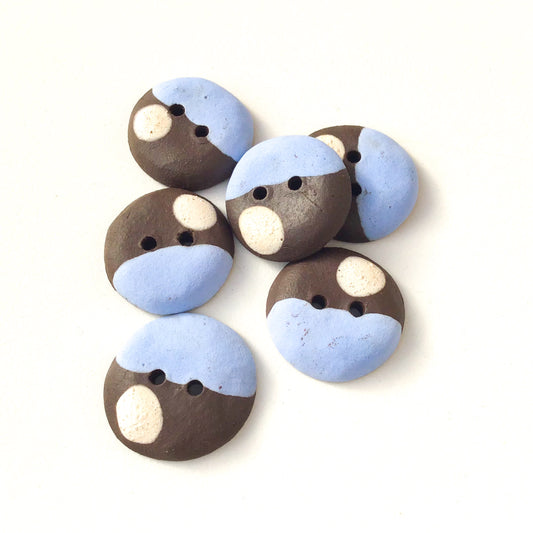 Sky Blue - Color Contrast Clay Buttons - Black Clay Ceramic Buttons - 3/4" - 6 Pack