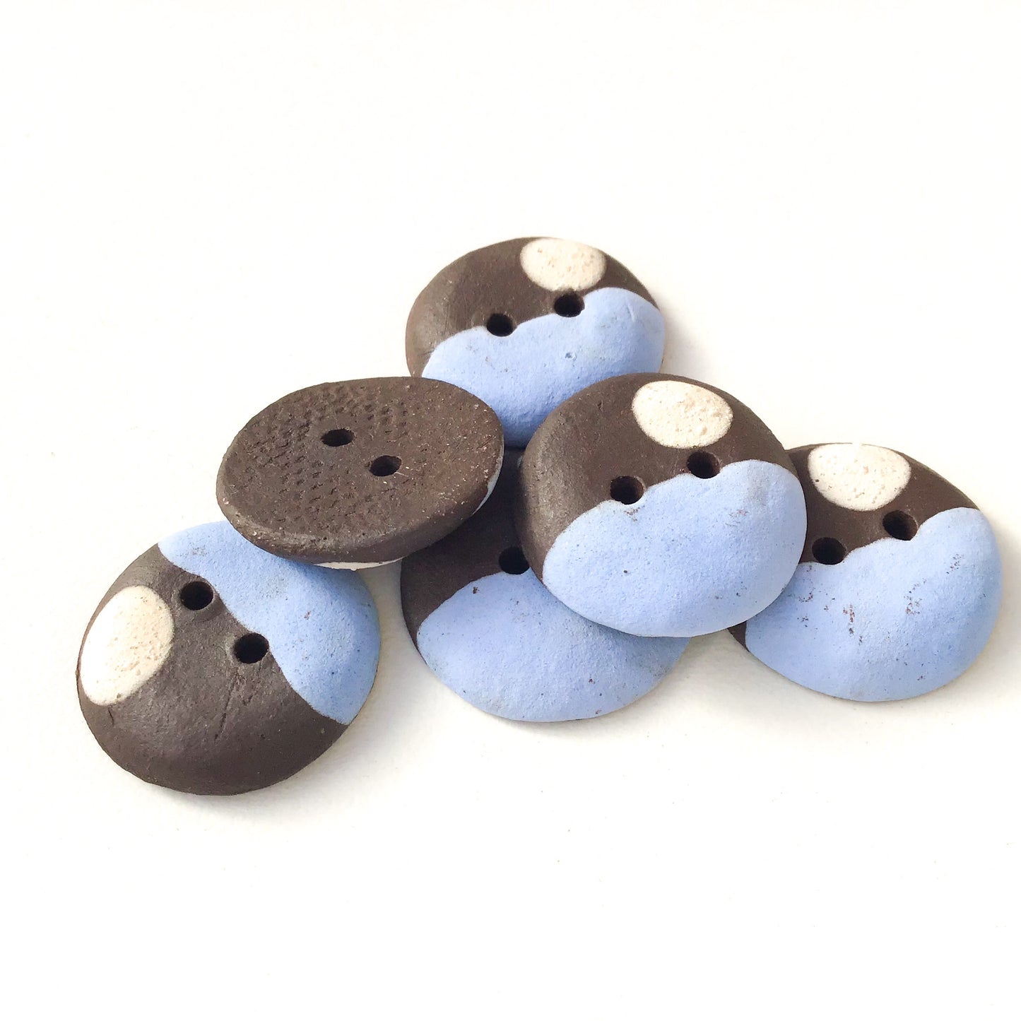 Sky Blue - Color Contrast Clay Buttons - Black Clay Ceramic Buttons - 3/4" - 6 Pack
