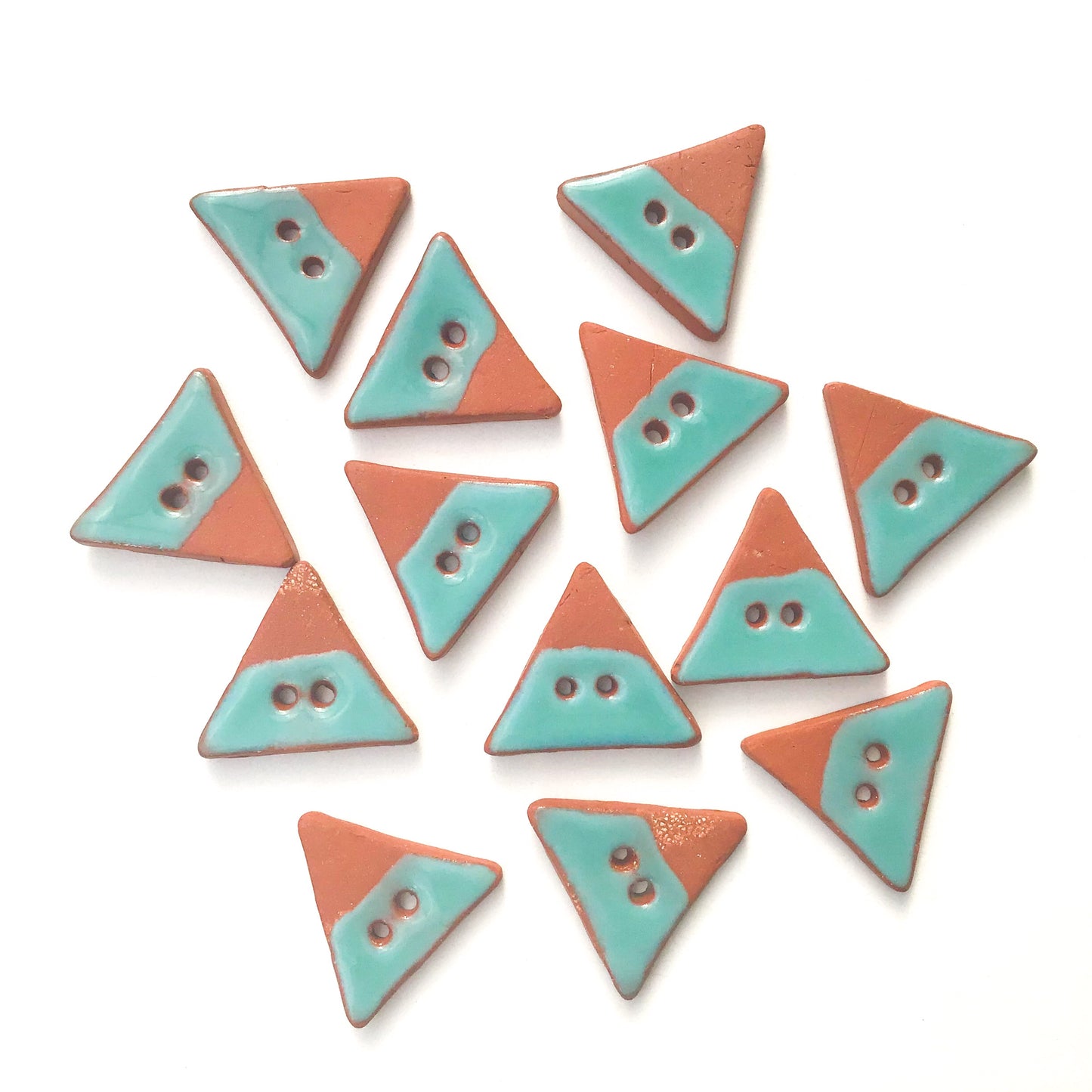 Triangular Ceramic Buttons - Turquoise on Red Clay Buttons - 7/8" x 1" (ws-245)