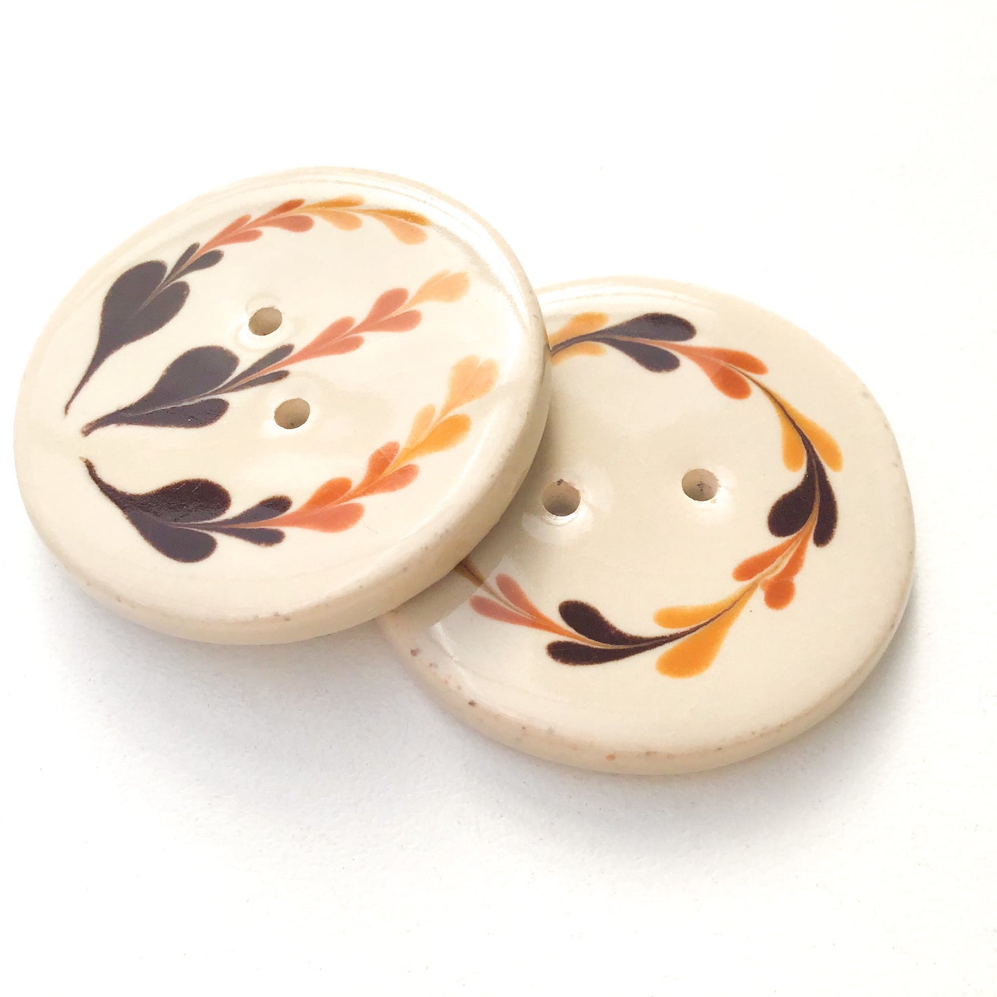 Earthy Brown Floral Clay Button - Decorative Ceramic Button - 1 3/8"