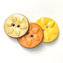 Load image into Gallery viewer, Sunshine Stamp Buttons - Orange &amp; Yellow Sun Ceramic Buttons - 1 3/8&quot;
