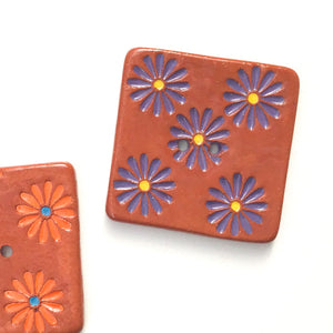 Hand Stamped Daisy Button on Red Clay - 1 7/16"