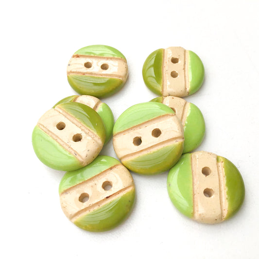 Olive & Lime Green Ceramic Buttons on Buff Clay - Round Ceramic Buttons - 11/16" - 8 Pack