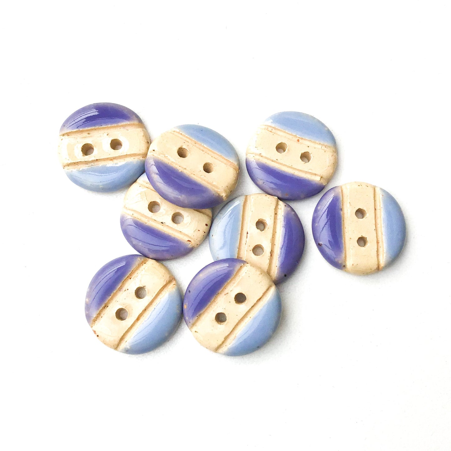 Sky & Purple-Blue Ceramic Buttons on Buff Clay - Round Ceramic Buttons - 11/16" - 8 Pack