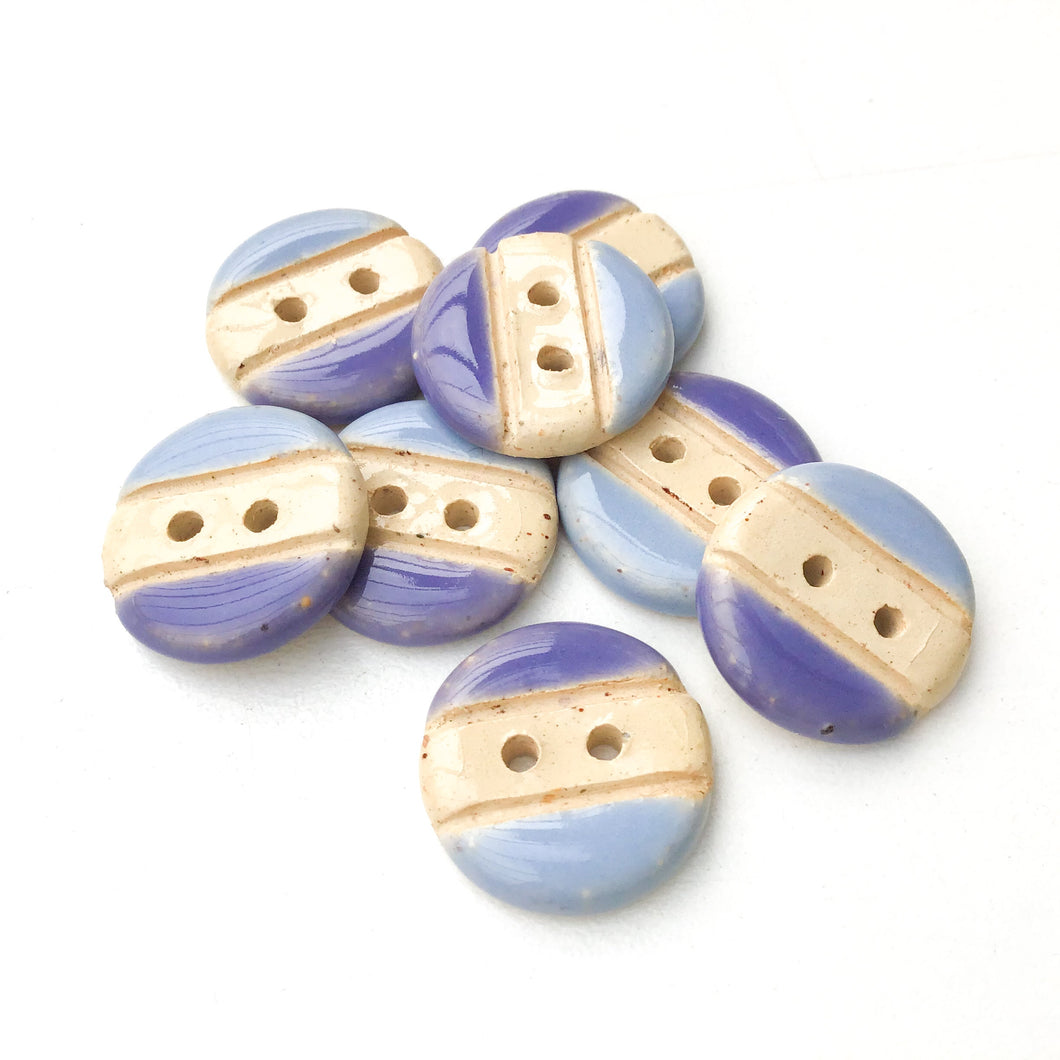 Sky & Purple-Blue Ceramic Buttons on Buff Clay - Round Ceramic Buttons - 11/16