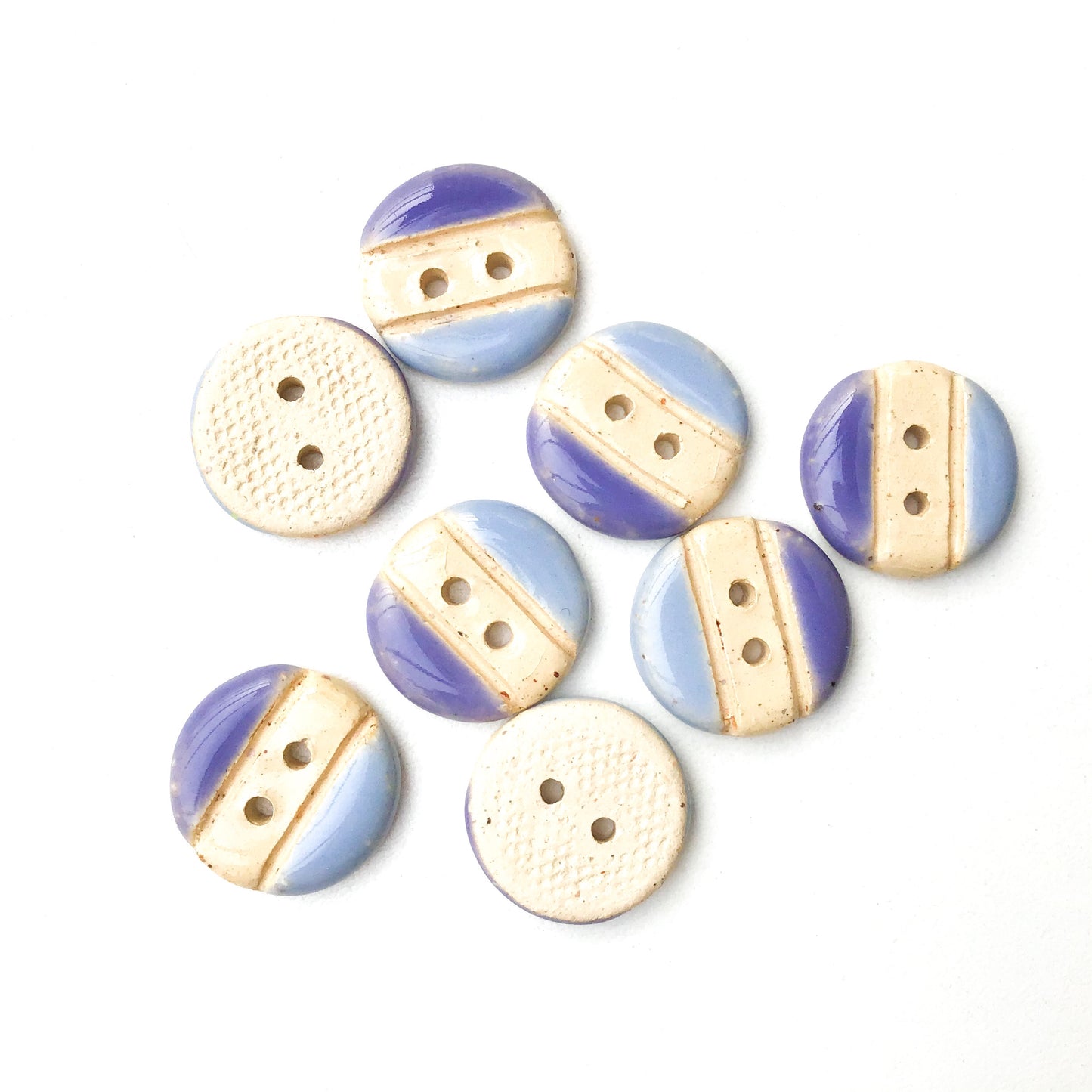 Sky & Purple-Blue Ceramic Buttons on Buff Clay - Round Ceramic Buttons - 11/16" - 8 Pack