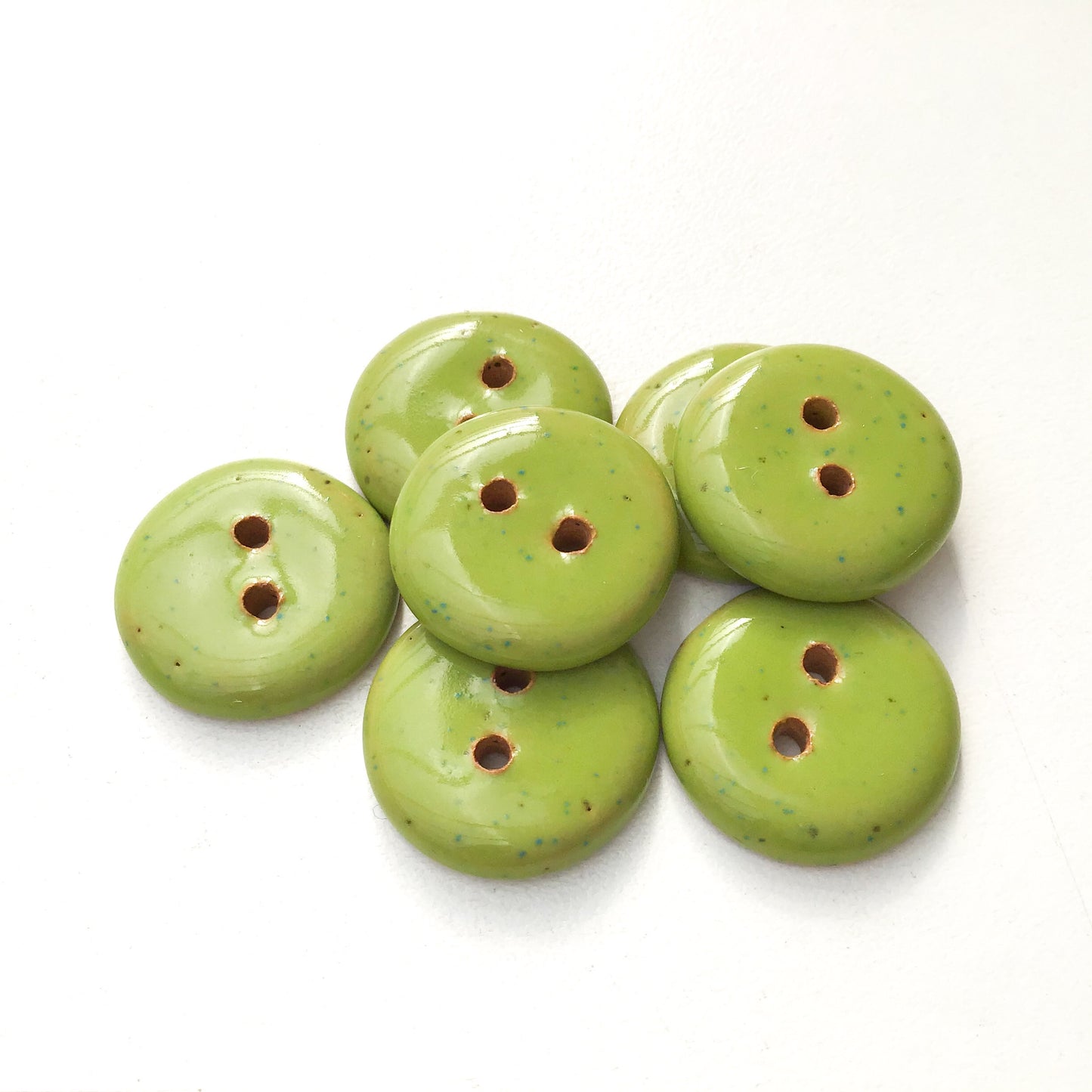 Speckled Apple Green Ceramic Buttons - Bright Green Clay Buttons - 3/4" - 7 Pack (ws-202)