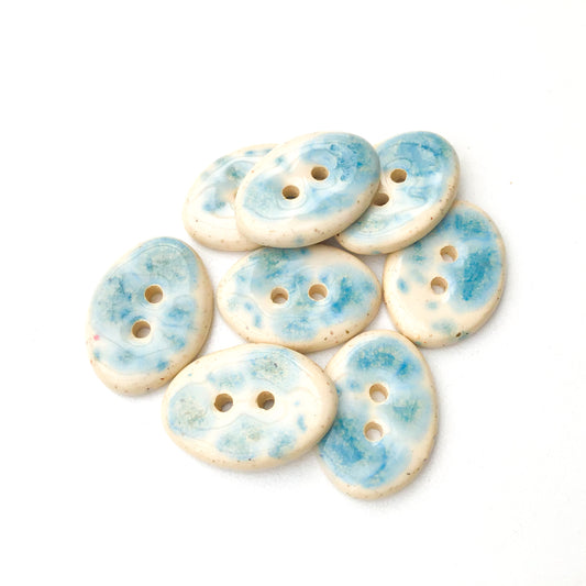 Speckled Blue & White Oval Clay Button - 5/8" x 7/8"