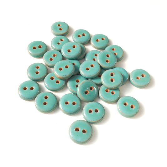 Turquoise Ceramic Buttons - Blue Green Pottery Buttons - 9/16"