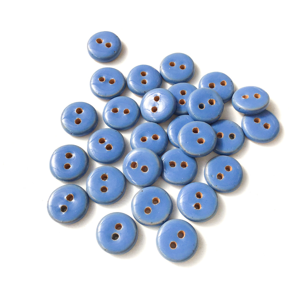 Cerulean Blue Ceramic Buttons - Blue Pottery Buttons - 9/16