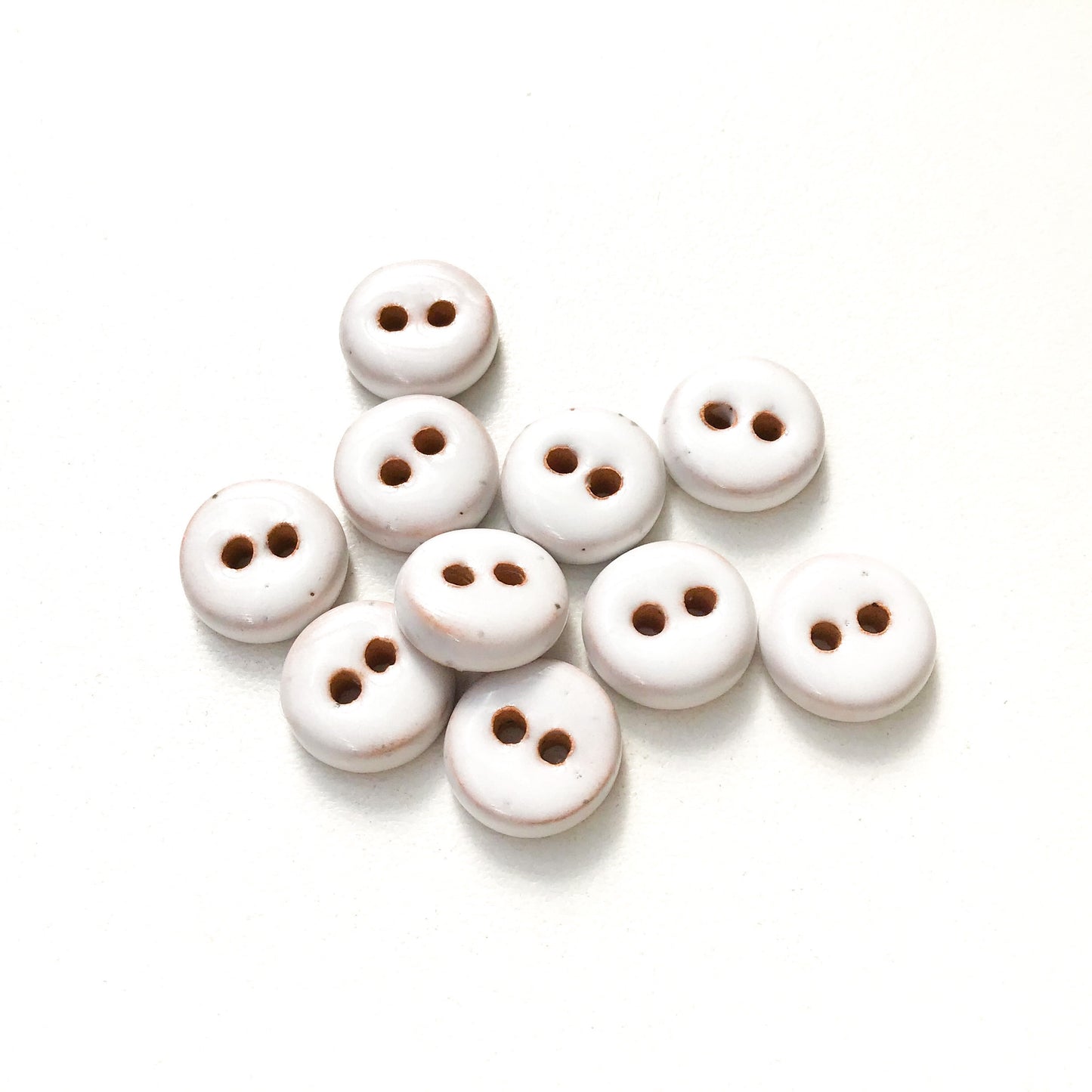 White Ceramic Buttons - Hand Made Clay Buttons - 7/16" - 10 Pack (ws-263)