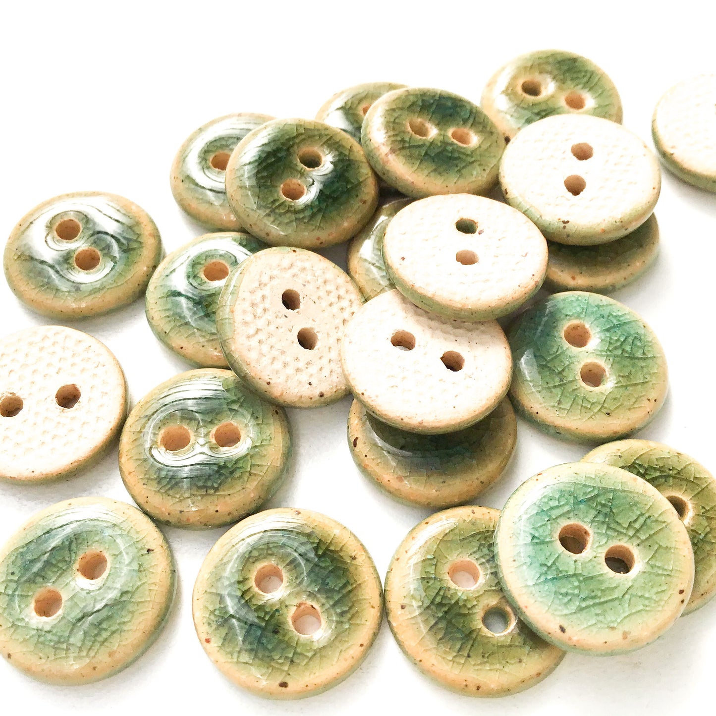 Blue-Green Crackle Ceramic Buttons - Turquoise Clay Buttons - 9/16" (ws-11)
