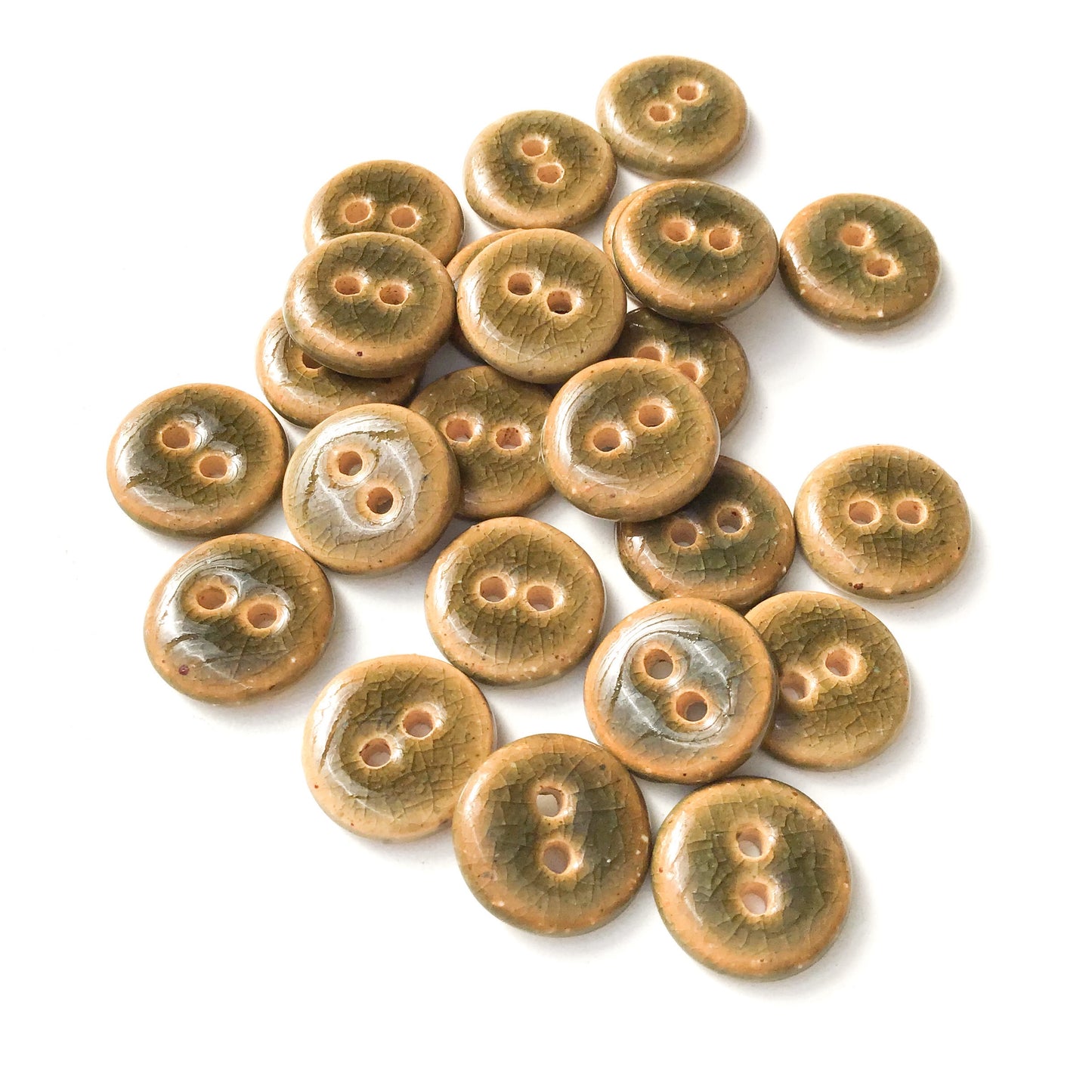Deep Green Crackle Ceramic Buttons - Dark Olive Clay Buttons - 9/16" (ws-78)