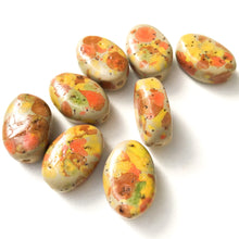 Load image into Gallery viewer, Oval Handmade Beads - Ceramic Beads in Sage Green, Orange, &amp; Yellow - 13/16&quot; x 1/2&quot;
