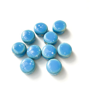 Round Handmade Clay Beads - Bright Blue Ceramic Beads - 1/2" x 1/4"