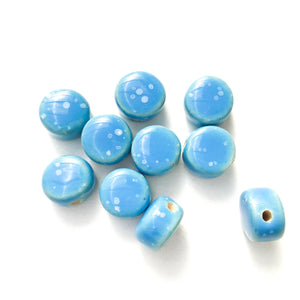 Round Handmade Clay Beads - Bright Blue Ceramic Beads - 1/2" x 1/4"