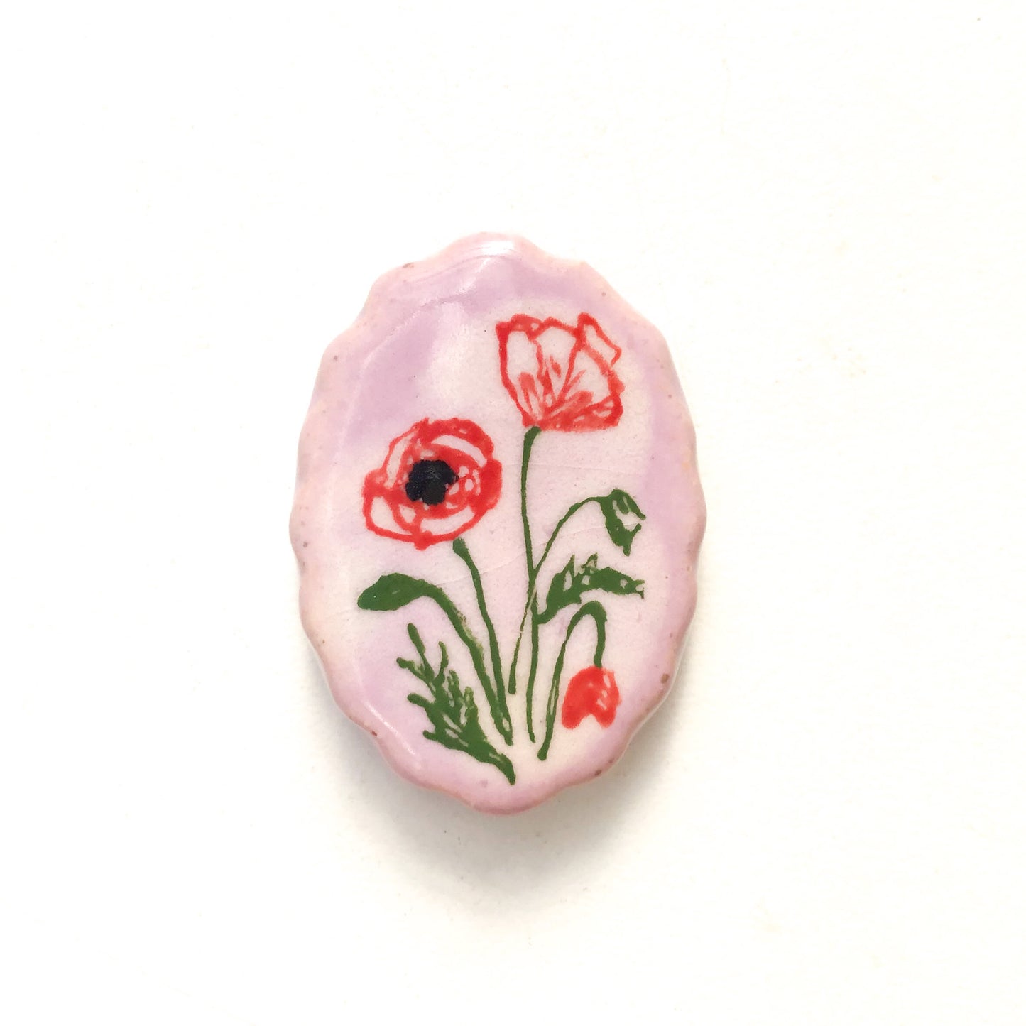 Oval Handmade Flower Beads - Ceramic Flower Beads - 1 3/8" x  1" x 1/4"