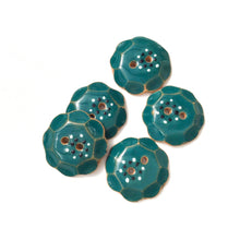 Load image into Gallery viewer, Teal &quot;Spark&quot; Ceramic Buttons with Scallops - Teal Clay Buttons - 7/8&quot; - 5 Pack